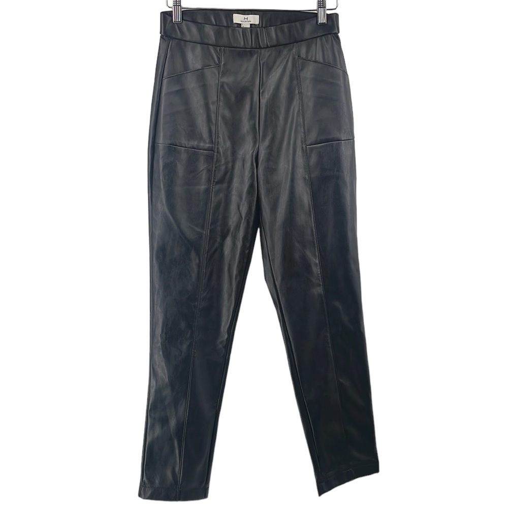 H by Halston black faux leather stretch pants front pockets NWT sz sm